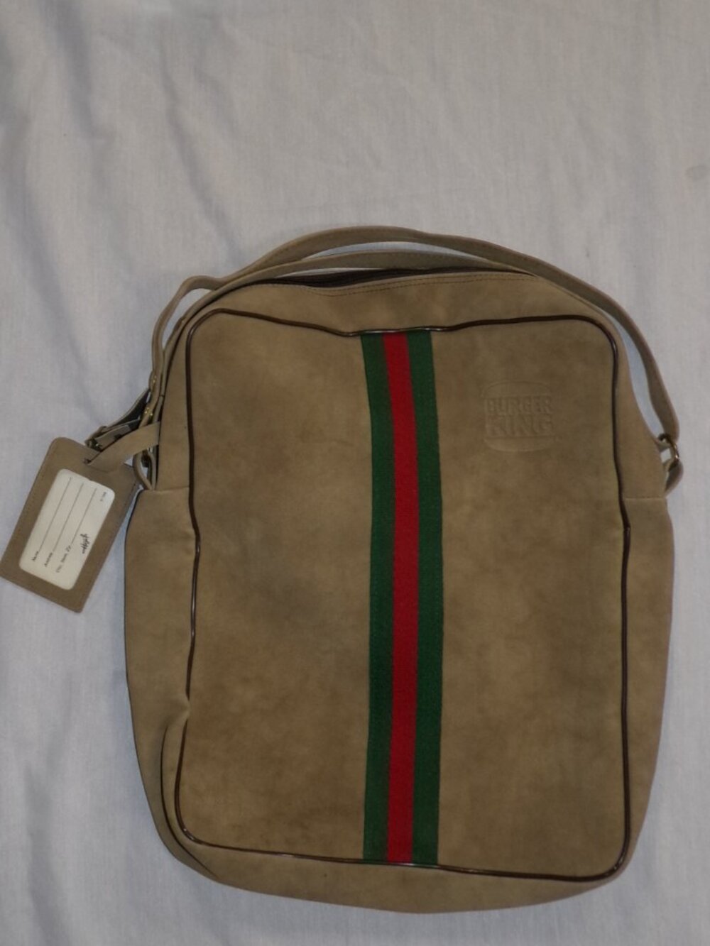 Vintage 80s Hazel BURGER KING Faux Suede Shoulder Bag Messenger Satchel Striped